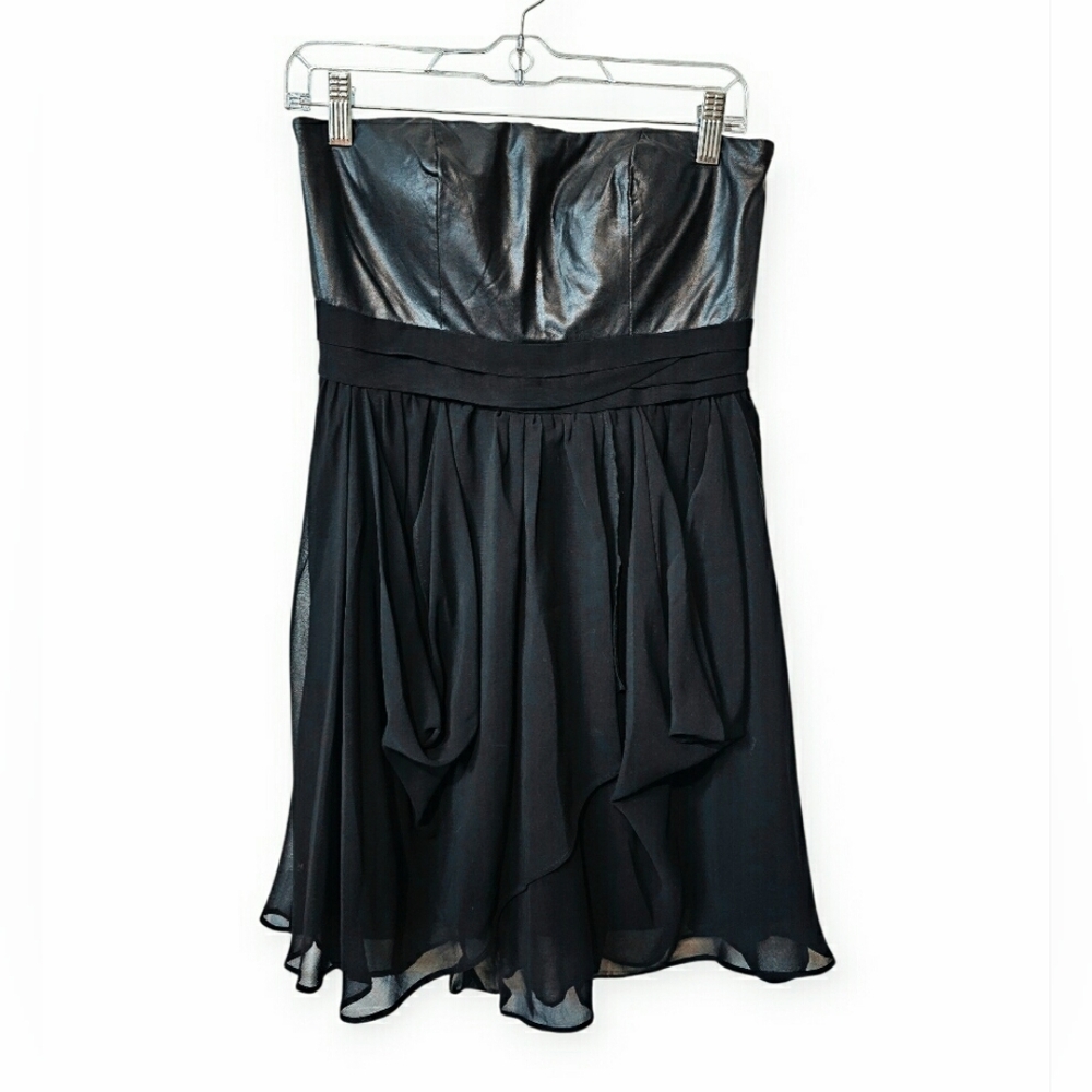 Gossip Girl+Romeo & Juliet Couture Black Chiffon Flowy & Leather Strapless Dress